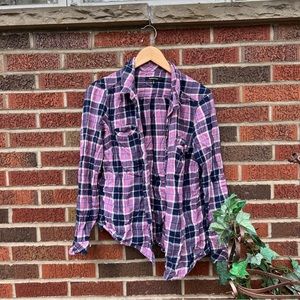 Plaid Button-Up Shirt - Pink and Blue